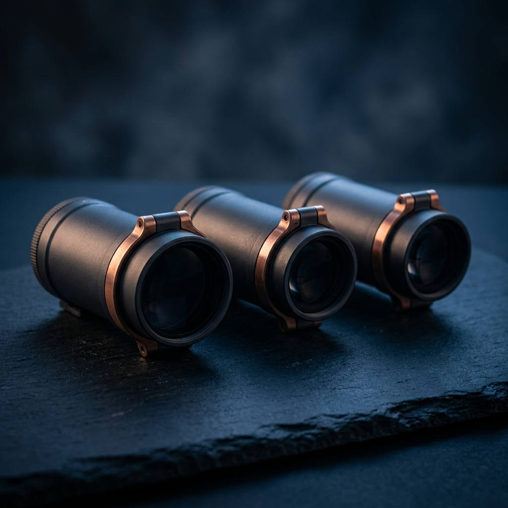 Three flip-to-side optic magnifiers arranged in a row