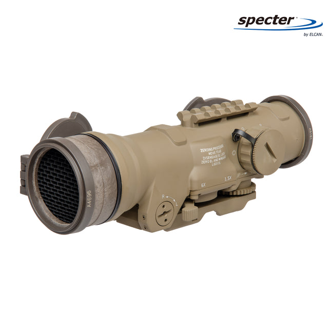 ELCAN SpecterDR 1.5x/6x Rifle Scope 7.62 BDC w/Flip Covers, ARD & A.R.M.S. Levers FDE - DFOV6-T265-C20