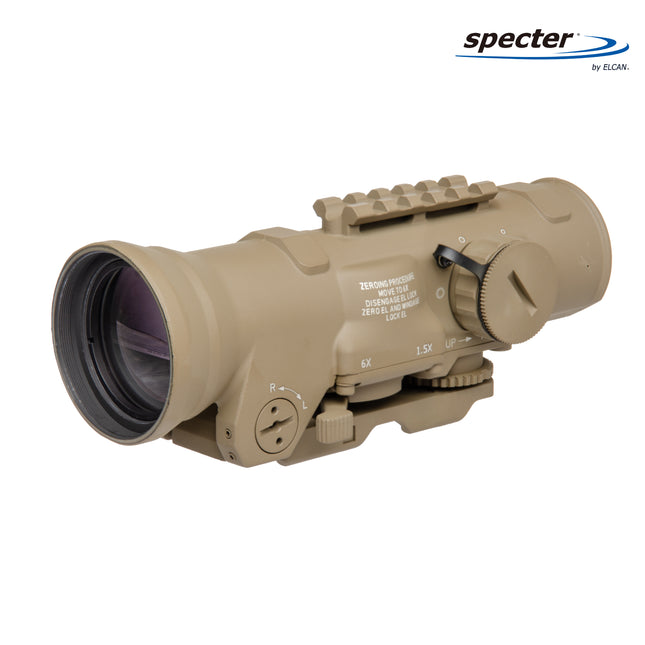 ELCAN SpecterDR 1.5x/6x Rifle Scope 7.62 BDC w/Flip Covers, ARD & A.R.M.S. Levers FDE - DFOV6-T265-C20