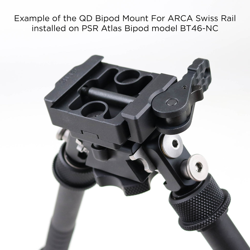 American Defense Manufacturing QD Bipod Mount for ARCA Swiss Rail fitted to an Atlas BT46-NC bipod, product image 4