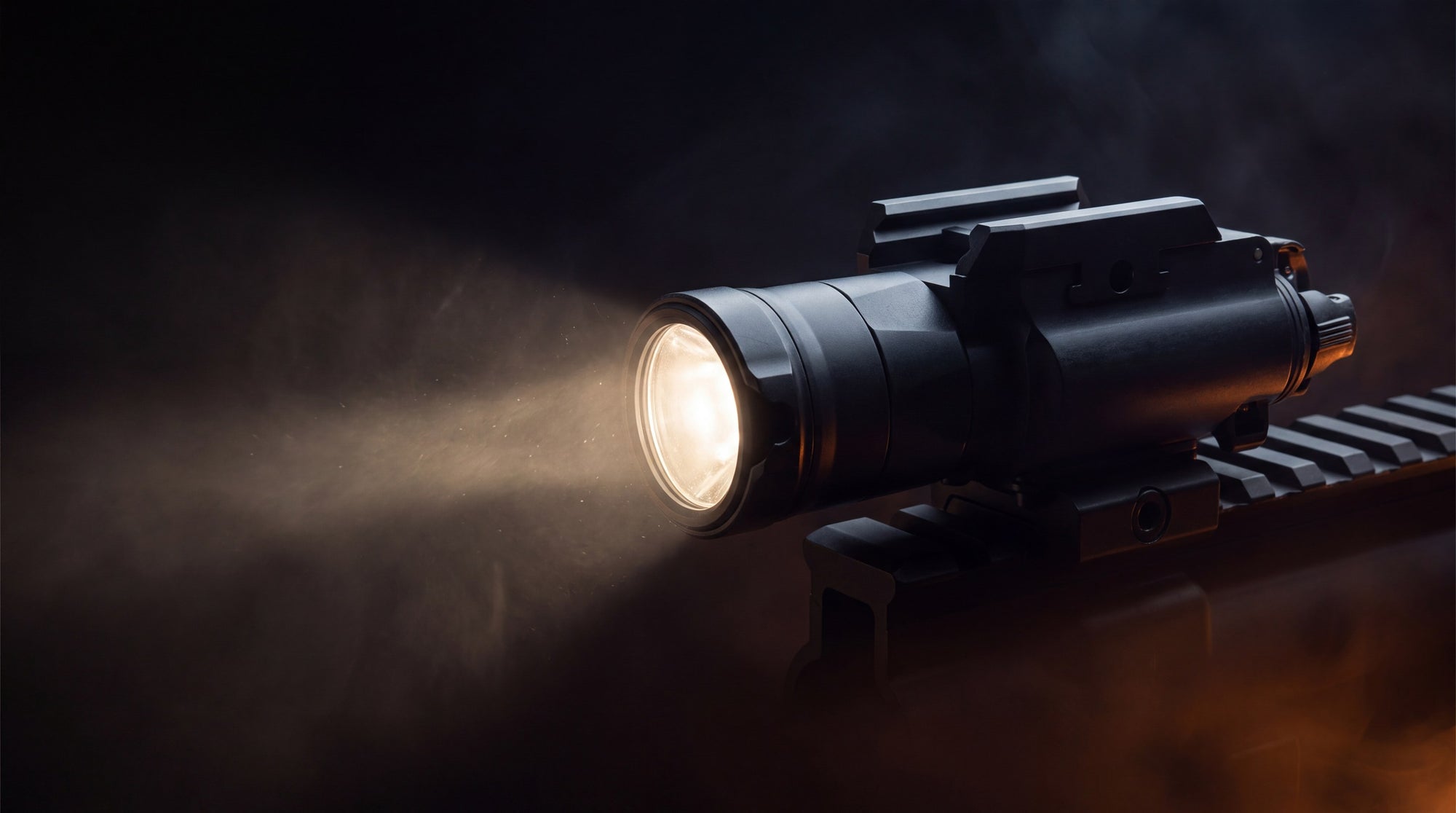 Weapon light throwing a beam in darkness — weapon lights and flashlights at D&R Sports Center