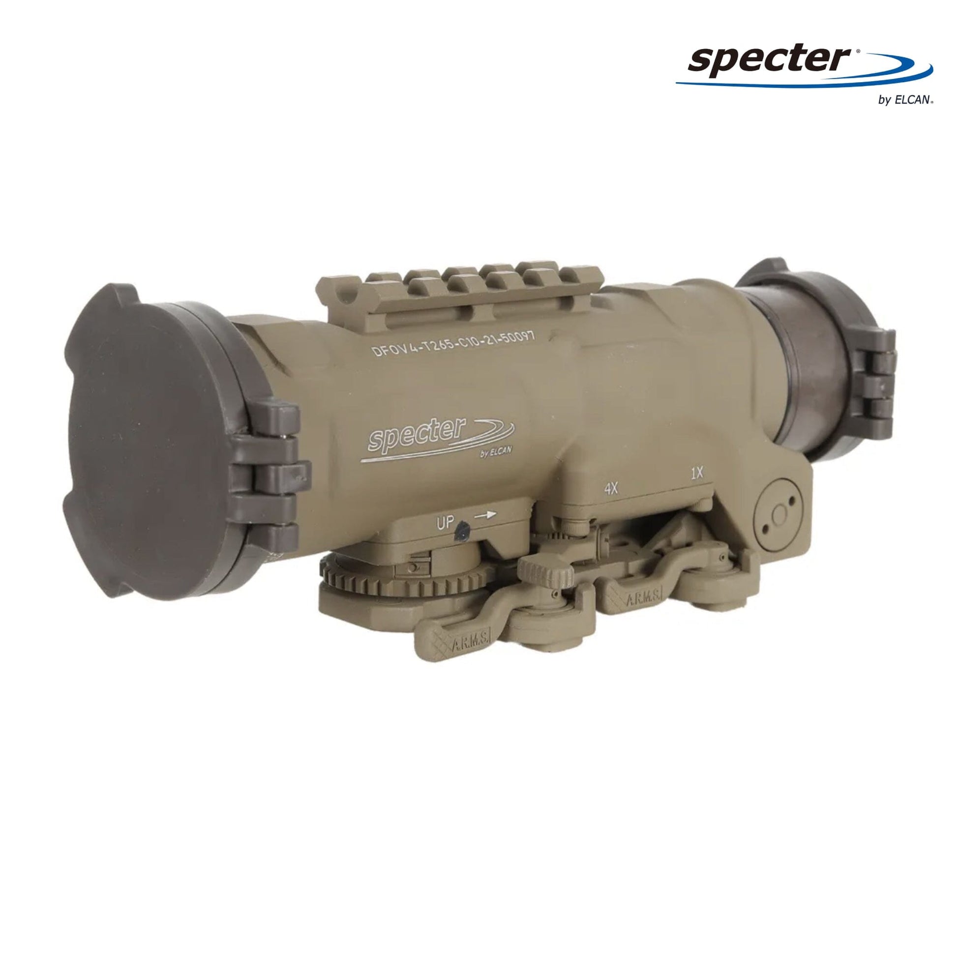 ELCAN SpecterDR 1x/4x Rifle Scope 5.56 BDC w/Flip Covers, ARD & A.R.M.S. Levers FDE - DFOV4-T265-C10 Rifle Scope ELCAN SpecterDR 