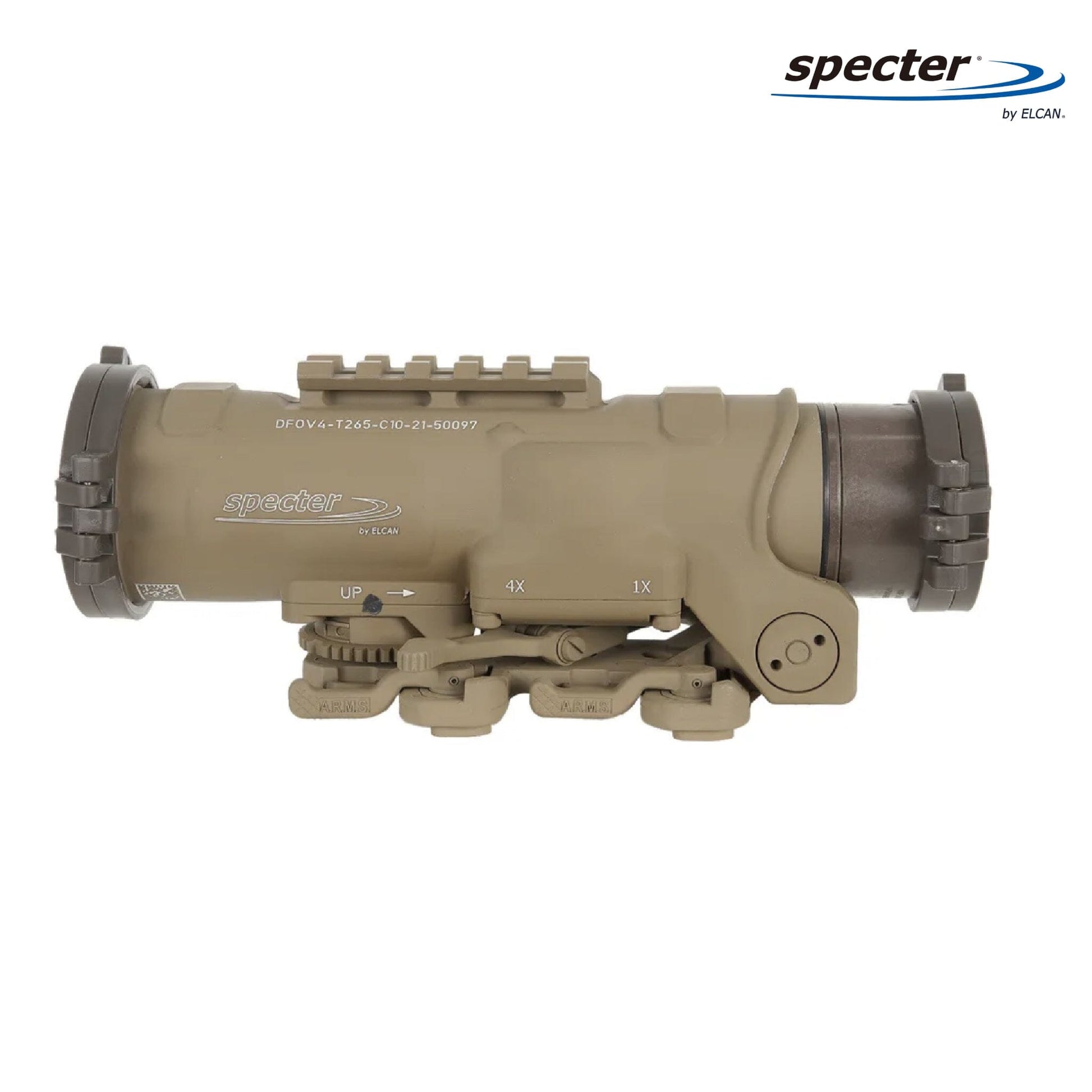 ELCAN SpecterDR 1x/4x Rifle Scope 5.56 BDC w/Flip Covers, ARD & A.R.M.S. Levers FDE - DFOV4-T265-C10 Rifle Scope ELCAN SpecterDR 
