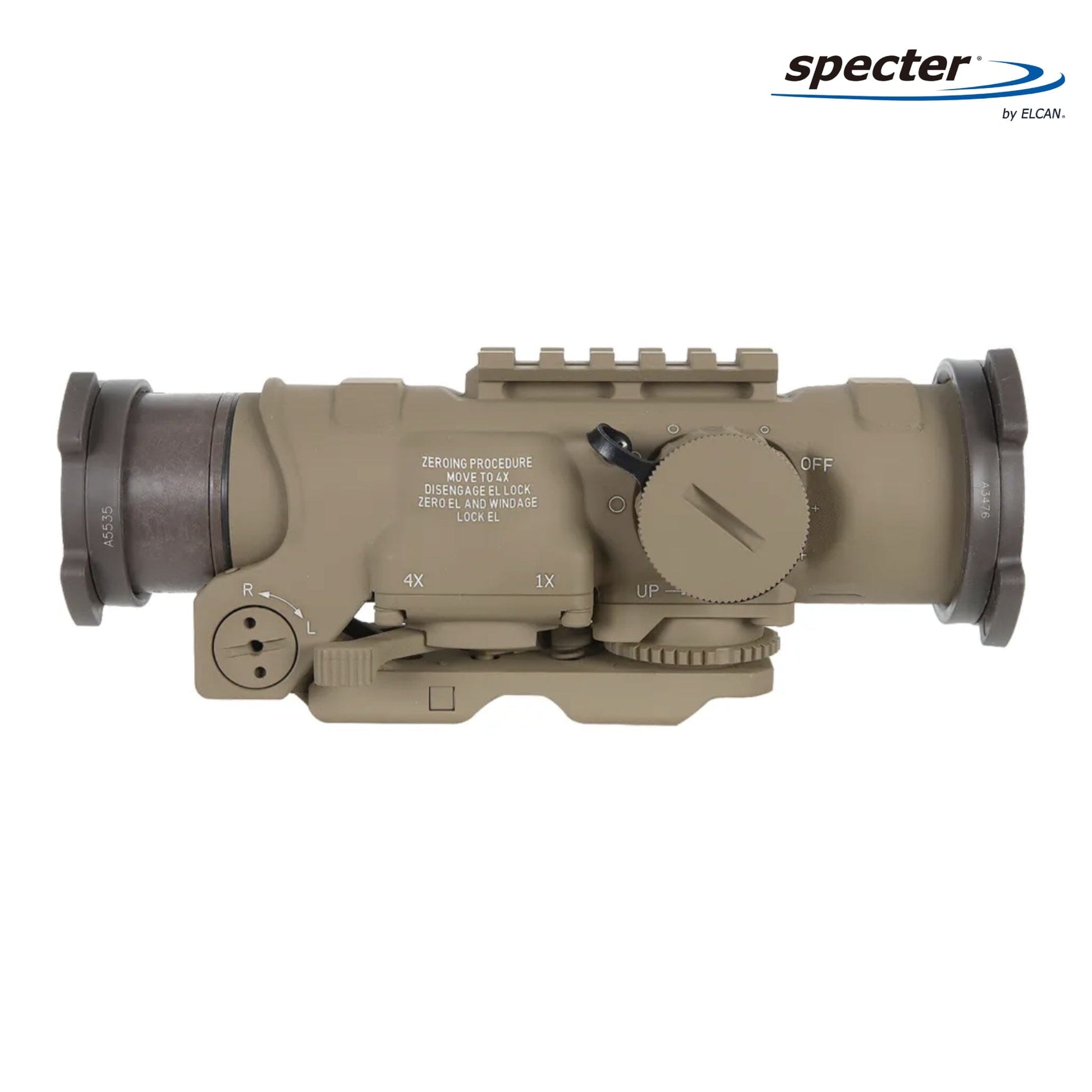 ELCAN SpecterDR 1x/4x Rifle Scope 7.62 BDC w/Flip Covers, ARD & A.R.M.S. Levers FDE - DFOV4-T265-C20 Rifle Scope ELCAN SpecterDR 