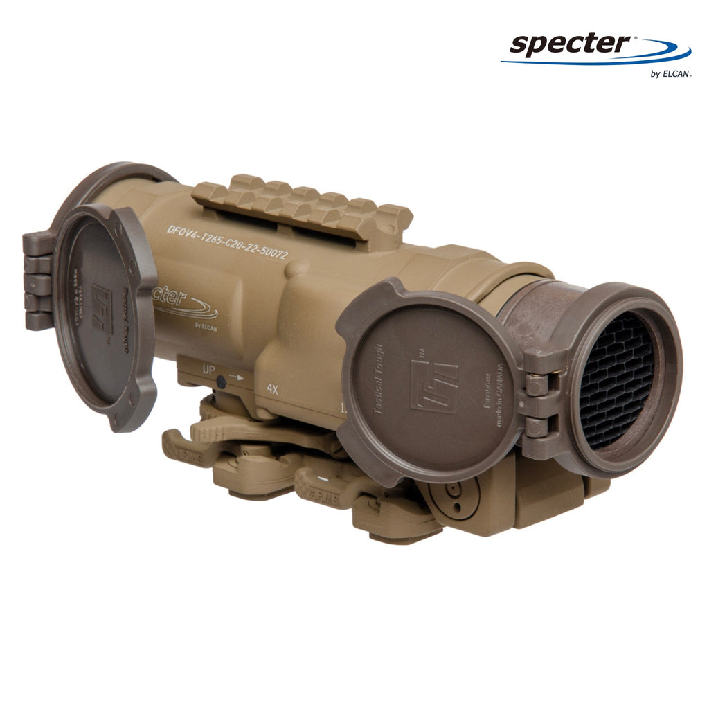 ELCAN SpecterDR 1x/4x Rifle Scope 7.62 BDC w/Flip Covers, ARD & A.R.M.S. Levers FDE - DFOV4-T265-C20 Rifle Scope ELCAN SpecterDR 