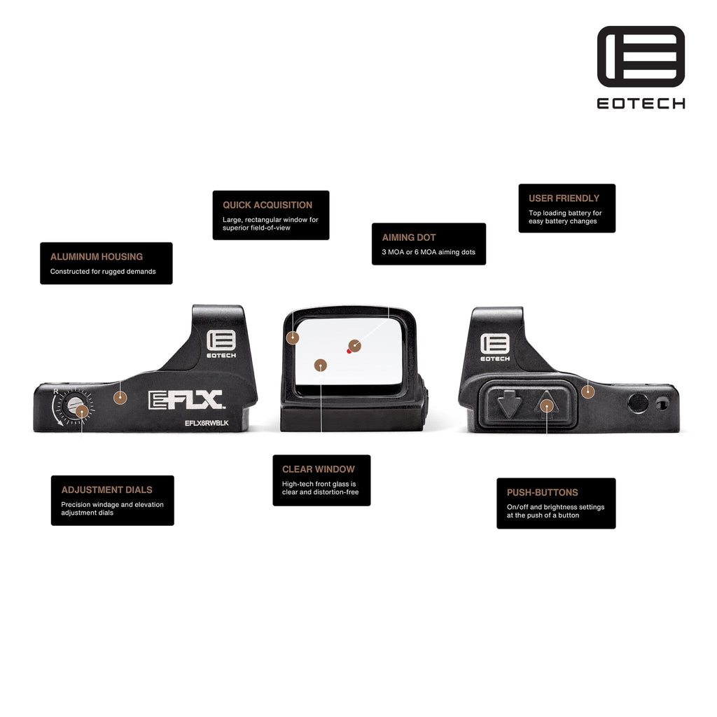 EOTech EFLX3RWBLK Mini Reflex Red Dot Sight – 3 MOA Red Dot, Black Pistol Dot Sight EOTech