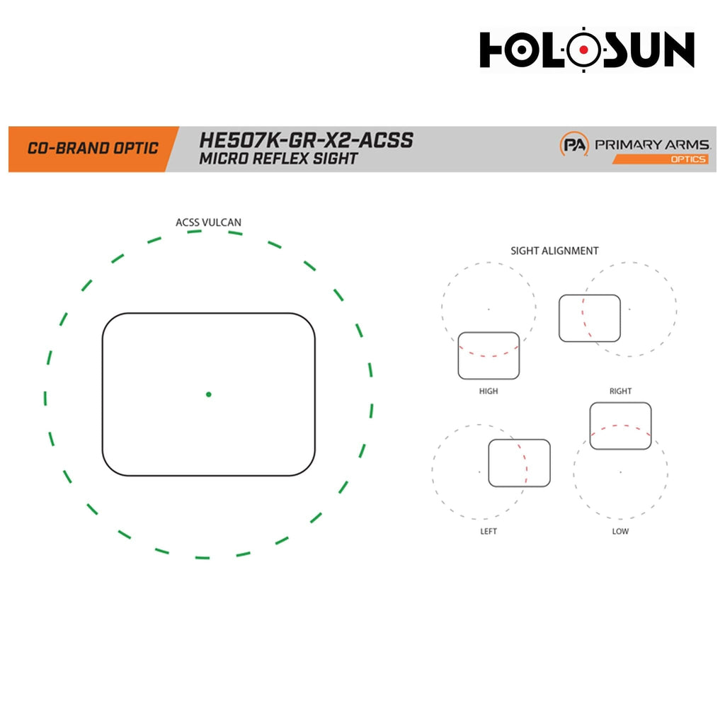 Holosun HE507K-GR-X2-ACSS Vulcan Green Dot Sight – ACSS Reticle, Shake Awake, Modified RMSc Footprint Pistol Dot Sight Holosun 