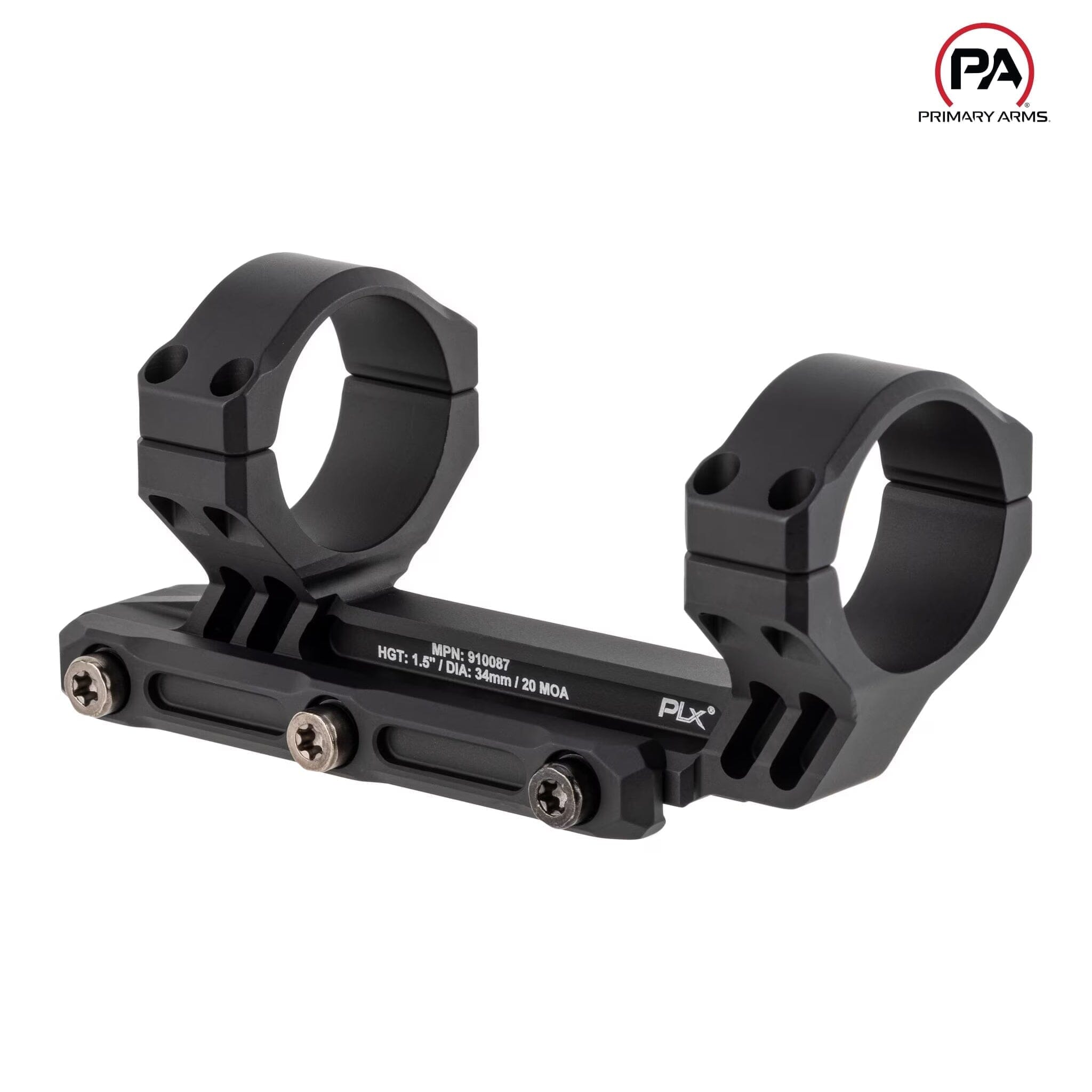 Primary Arms PLx 34mm Cantilever Scope Mount – 1.5″ Height, 20 MOA, AR10 Platform, Black Rifle Scope Mount Primary Arms 